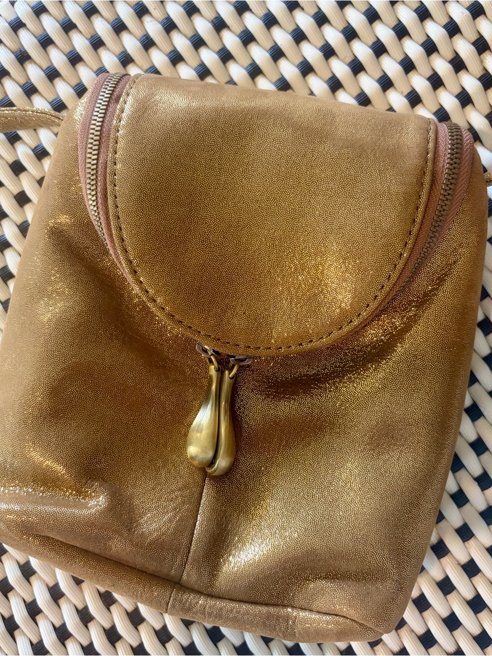 HOBO Fern Shimmer Leather Saddle Bag Crossbody Purse - Picture 8 of 9